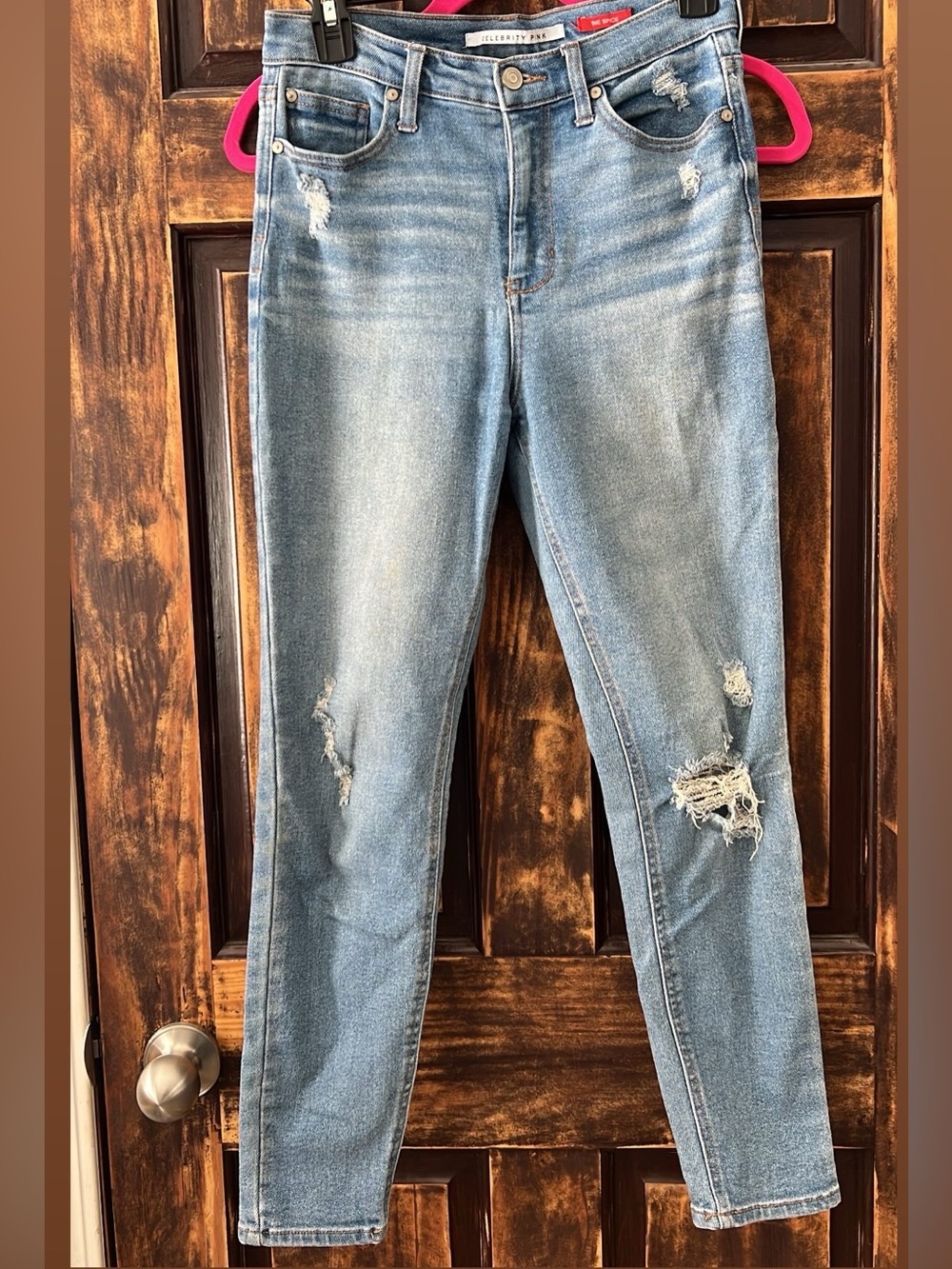 Celebrity Pink Light Blue Distressed Skinny Jeans